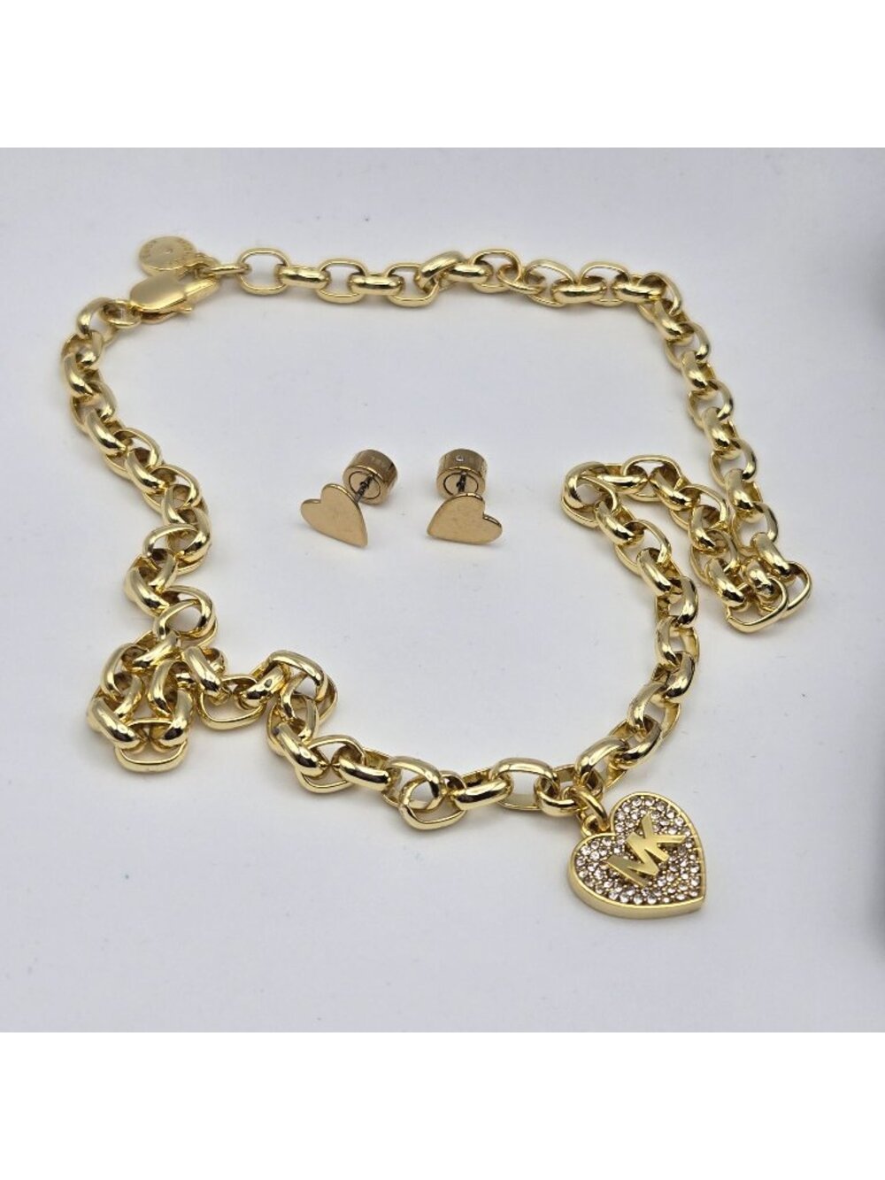 Michael Kors Gold-Tone Heart Pendant Necklace Heart Stud Earrings Set